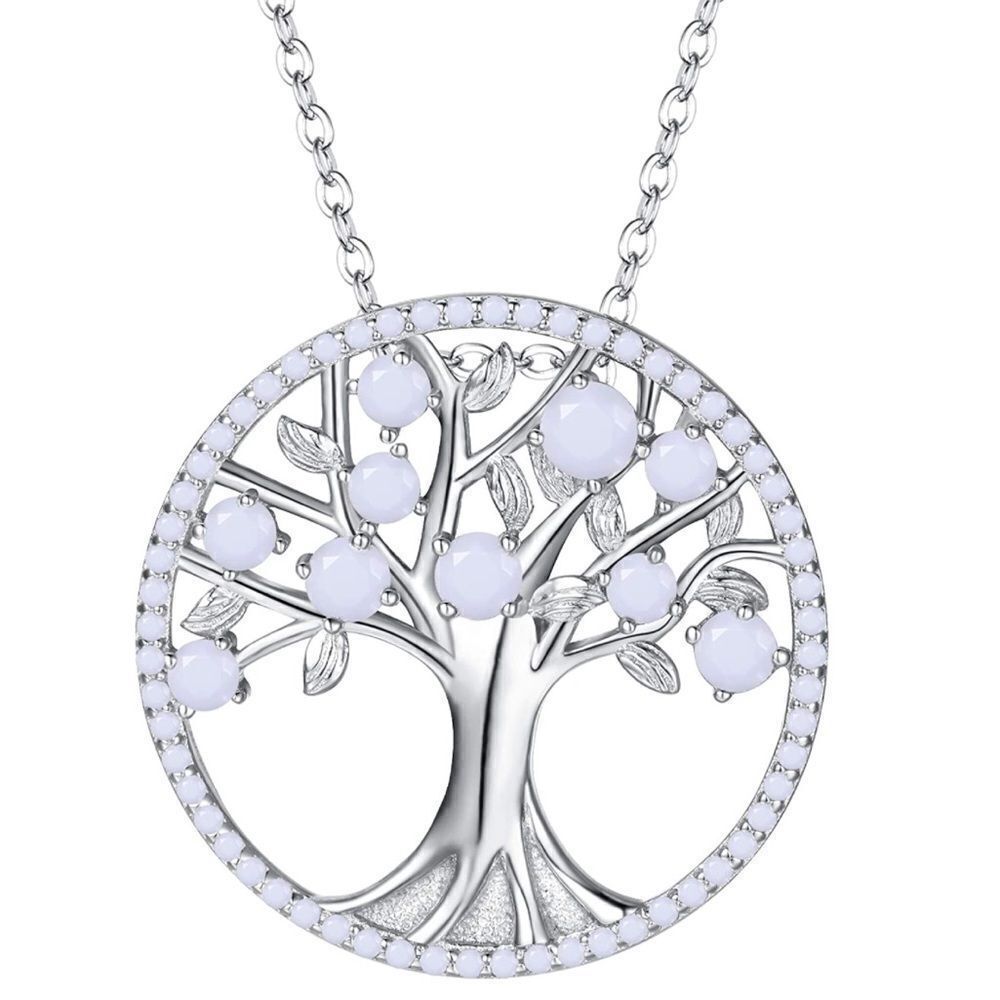 .925 Sterling Silver and Pearl Cubic Zirconia Tree of Life Pendant Necklace